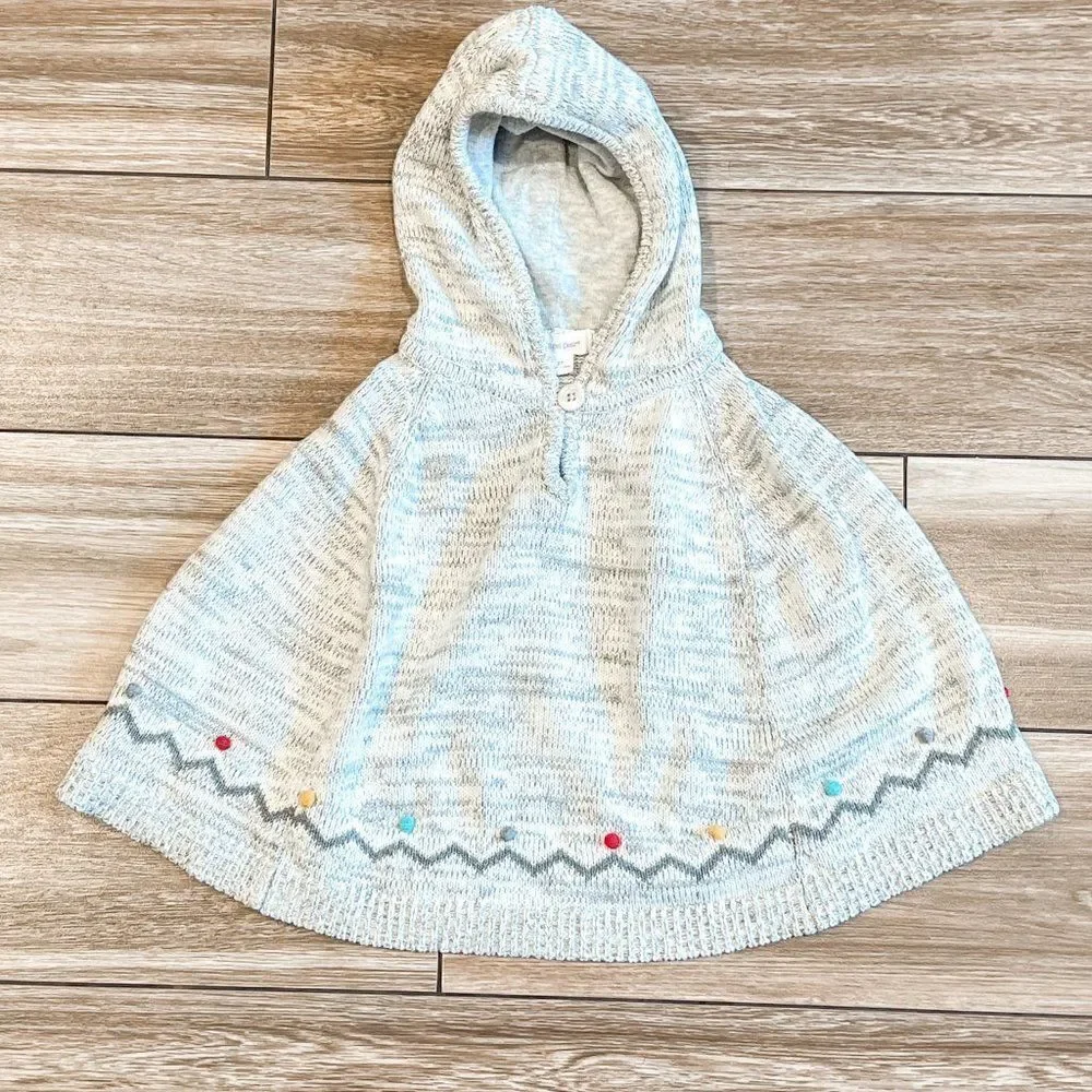 Angel Dear Gray Knit Pom Pom Poncho, Size 3